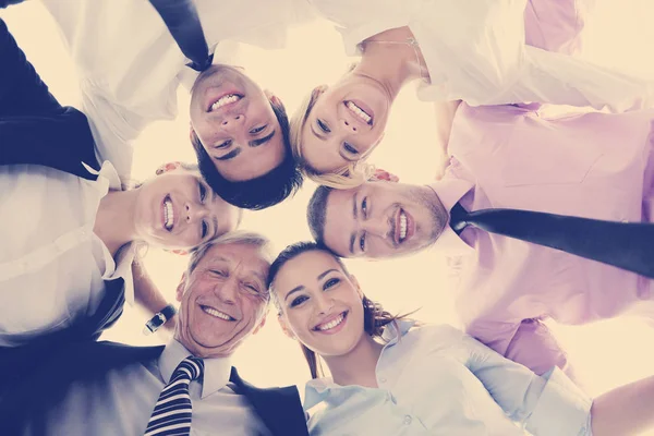 Primer Plano Gente Negocios Feliz Con Sus Cabezas Juntas Que — Foto de Stock