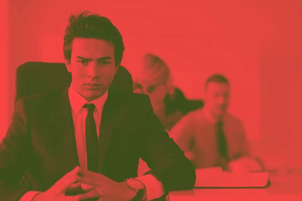 Confident Young Business Man Attending Meeting His Colleagues — Stock Photo, Image