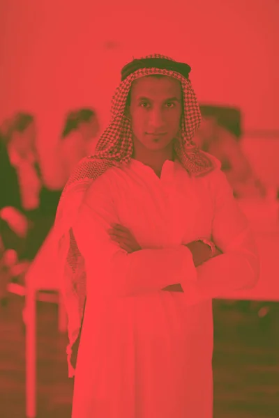 Business Meeting Handsome Young Arabic Man Presenting His Ideas Colleagues — Stock Photo, Image