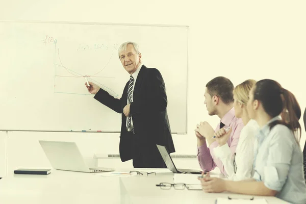 Senior Male Business Man Giving Presentation Meeting Modern Light Office — Stock Photo, Image