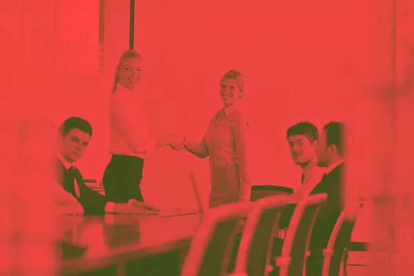 Business People Shaking Hands Make Deal Sign Contract Bright Modern — Stock Photo, Image