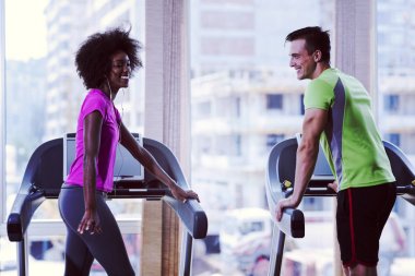 people exercisinng a cardio on treadmill clipart