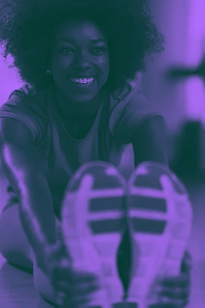 Happy Young African American Woman Gym Stretching Warming Workout Duo — Stock Photo, Image