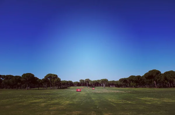 Koulutus Golfkenttä Harjoitellaan Reikiä Merkkejä Kaunis Maisema Aurinkoisena Päivänä — kuvapankkivalokuva