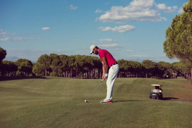 golf oyuncu atış sahası üzerinde güzel güneşli gün isabet
