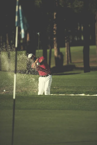 Golfspeler Schoot Bal Van Zand Bunker Cursus — Stockfoto