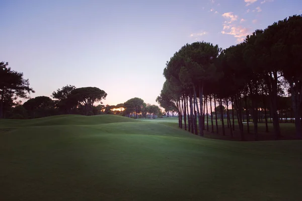 Golfové Hřiště Krajina Krásný Západ Slunce — Stock fotografie