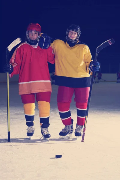 Νέες Έφηβες Κορίτσια Πάγο Χόκεϊ Αθλητισμού Παίκτες Πορτρέτο — Φωτογραφία Αρχείου