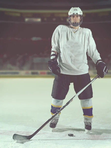 Young Ice Hockey Player Portrait Training Black Background — Stock Photo, Image