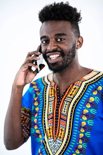 Telefondaki Afrikalı adam. — Stok fotoğraf