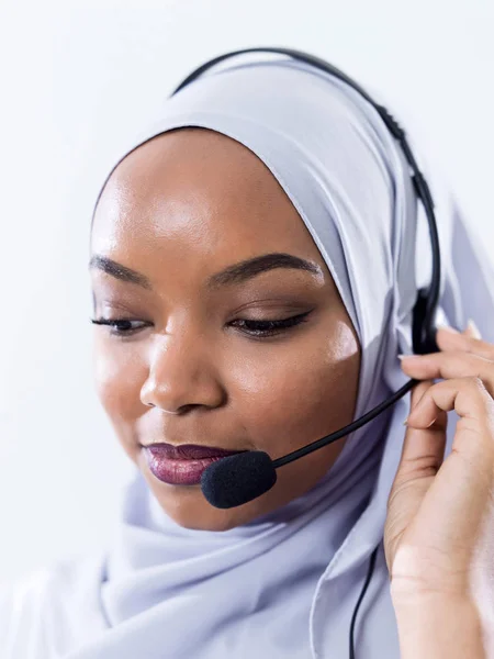 african customer representative business woman with phone headse