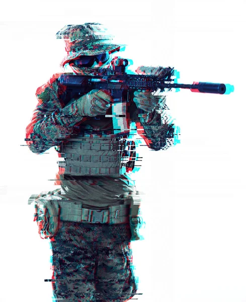 Soldier aiming laseer sight optics glitch — ストック写真