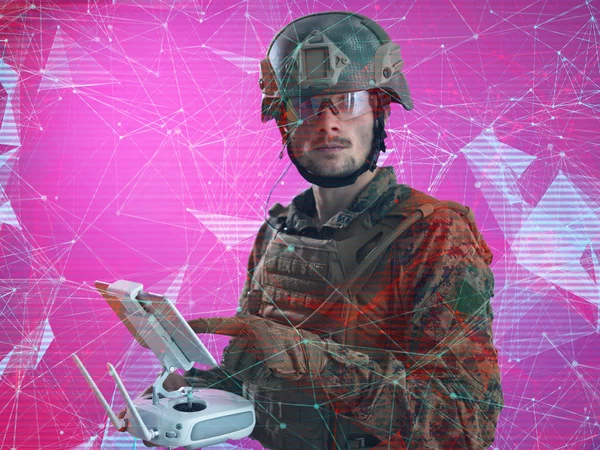 Soldier drone technician glitch — Stock Photo, Image