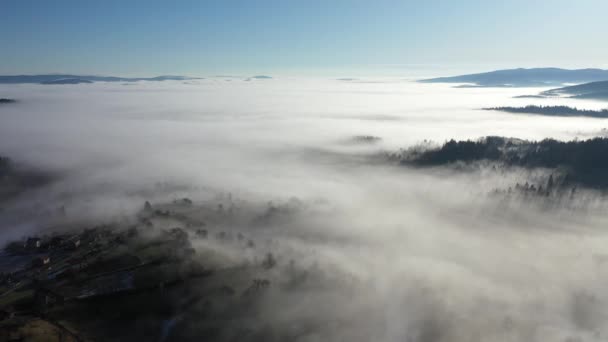 Aerial Top View Flying Fog Clouds Air Pollution Concept — ストック動画
