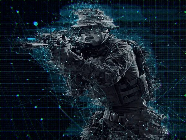 Soldat som siktar lasersikte optik glitch — Stockfoto