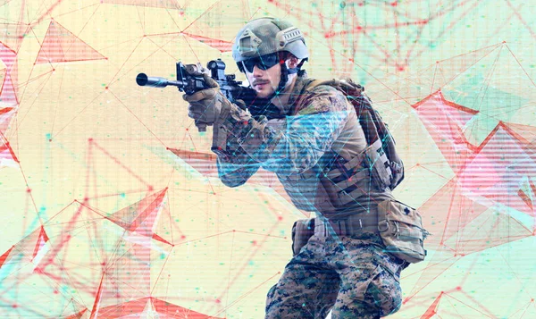 Soldat som siktar lasersikte optik glitch — Stockfoto