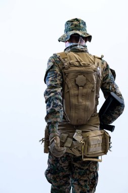 soldier going in battle rear view