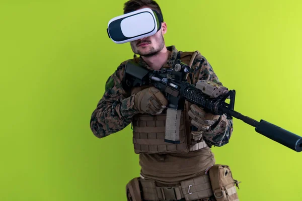 Soldier virtual reality green background — Stockfoto