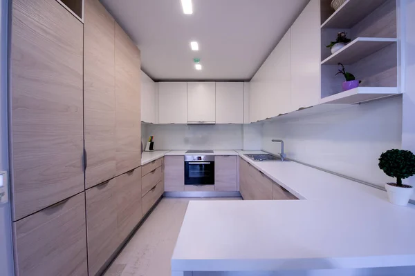 Hermoso Moderno Interior Cocina Limpia Brillante Nuevo Hogar Lujo Con — Foto de Stock