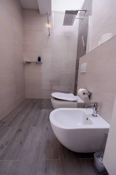 Lujo Elegante Cuarto Baño Interior Con Inodoro Lavabo Bidet Amplia — Foto de Stock