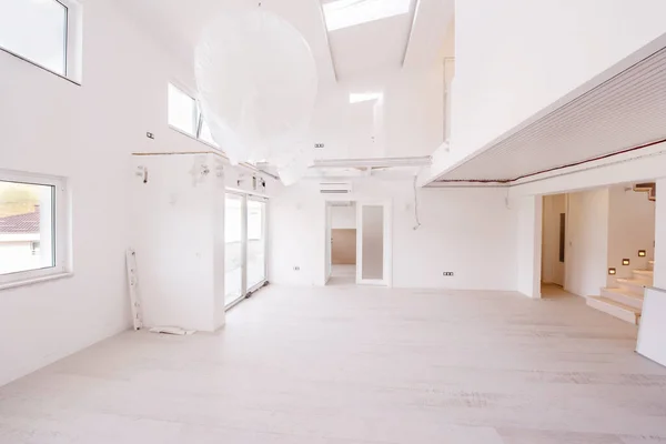 Interior Empty Stylish Modern Open Space Two Level Apartment White — Stock Photo, Image