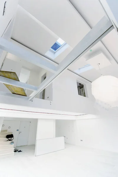 Interior Empty Stylish Modern Open Space Two Level Apartment White — Stock Photo, Image