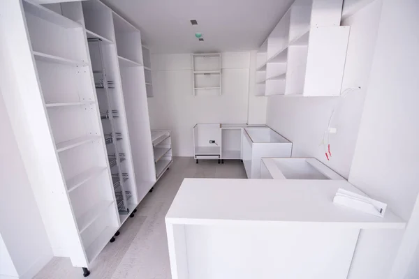 Werk Aan Gang Prachtige Moderne Lichte Schone Onafgewerkte Keuken Interieur — Stockfoto