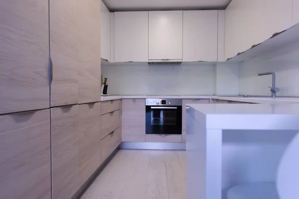 Interior Cozinha Limpa Brilhante Moderno Bonito Nova Casa Luxo Com — Fotografia de Stock