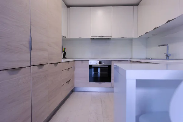 Hermoso Moderno Interior Cocina Limpia Brillante Nuevo Hogar Lujo Con — Foto de Stock