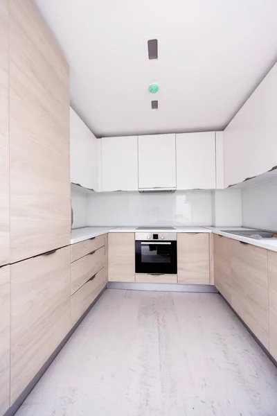 Hermoso Moderno Interior Cocina Limpia Brillante Nuevo Hogar Lujo Con — Foto de Stock