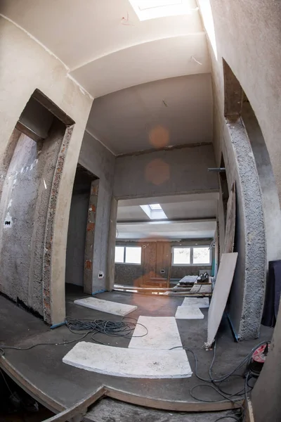 Interior Canteiro Obras Com Paredes Betão Novo Edifício Apartamentos Inacabados — Fotografia de Stock
