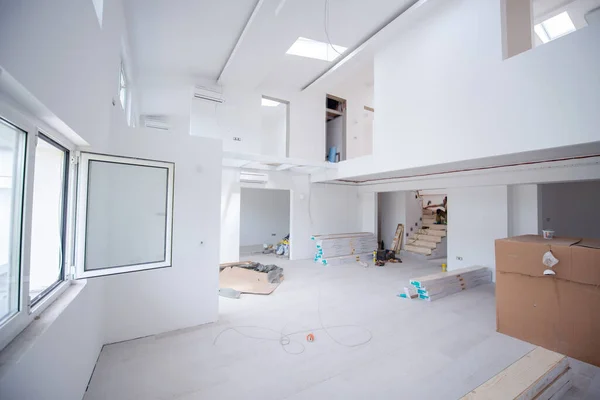 Intérieur Élégant Appartement Moderne Aire Ouverte Deux Niveaux Avec Des — Photo