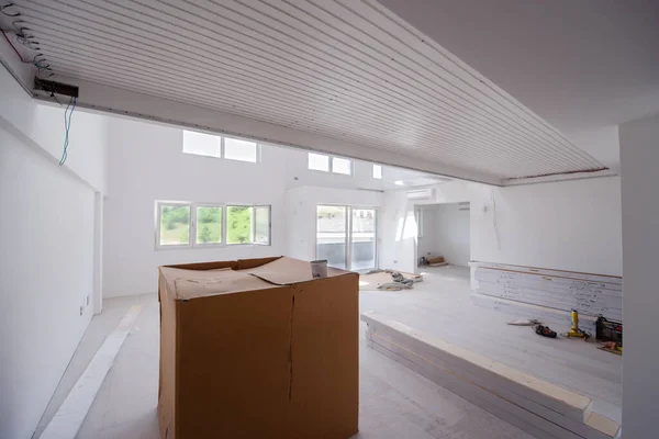 Interior Unfinished Stylish Modern Open Space Two Level Apartment White — Stock Photo, Image