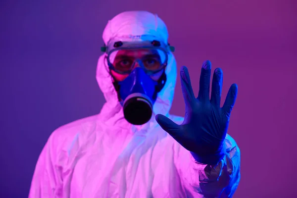 Pandemi Coronavirus Covid Dokter Ilmuwan Mengenakan Pakaian Biologis Dan Topeng — Stok Foto