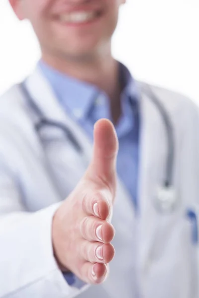 Médico Aperto Mão Amigável Médico Masculino Com Mão Aberta Pronto — Fotografia de Stock