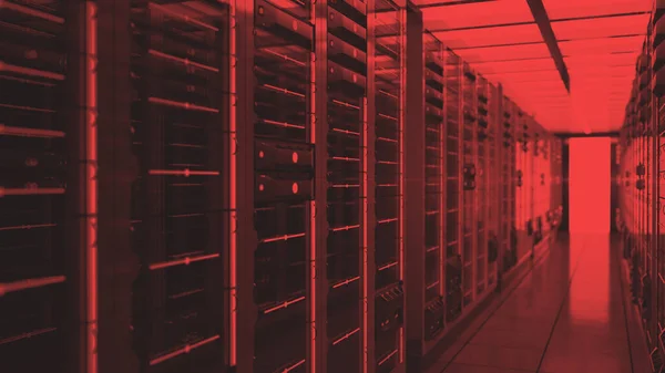 Serverhyllor Datanätverk Säkerhet Server Rum Datacenter Rött Ljus Varning Återgivning — Stockfoto