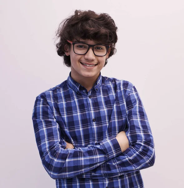 Retrato Adolescente Árabe Aspecto Inteligente Con Gafas Con Sombrero Aspecto — Foto de Stock