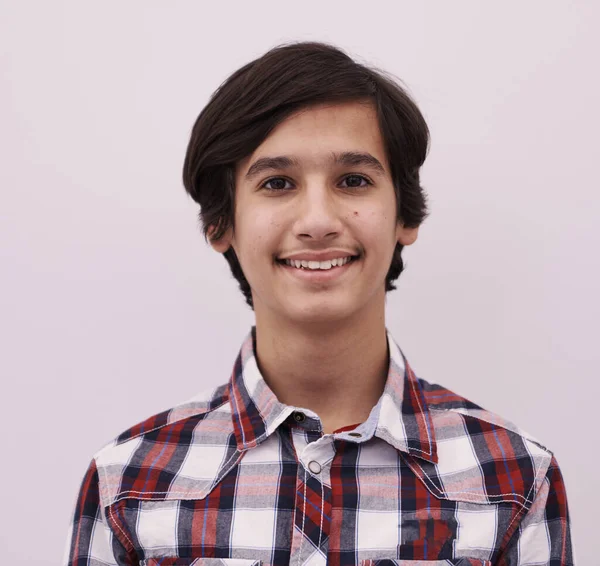 Retrato Adolescente Árabe Aspecto Inteligente Con Aspecto Casual Escuela Aislado —  Fotos de Stock