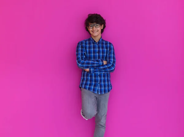 Arab Teenager Wearing Casual School Look Pink Background — Stock Photo, Image