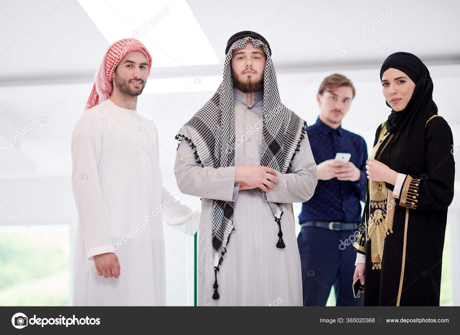 Group Portrait Young Muslim People Woman Fashionable Hijab Dress