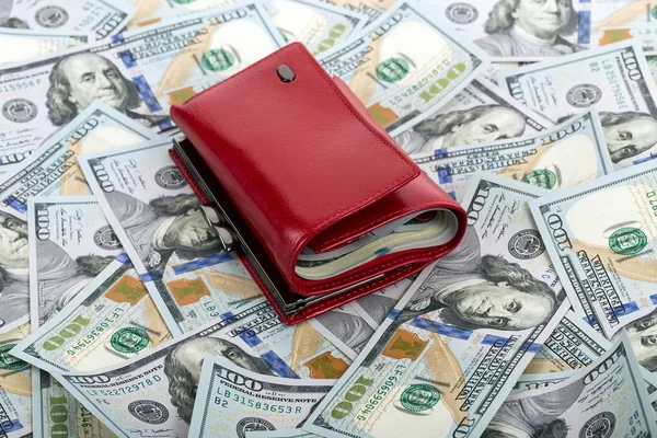 Women's wallet on money background — Stock Photo, Image