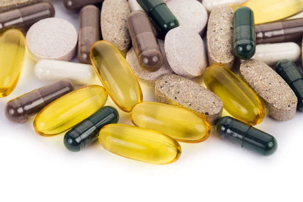 Voedingssupplement capsules en tabletten — Stockfoto