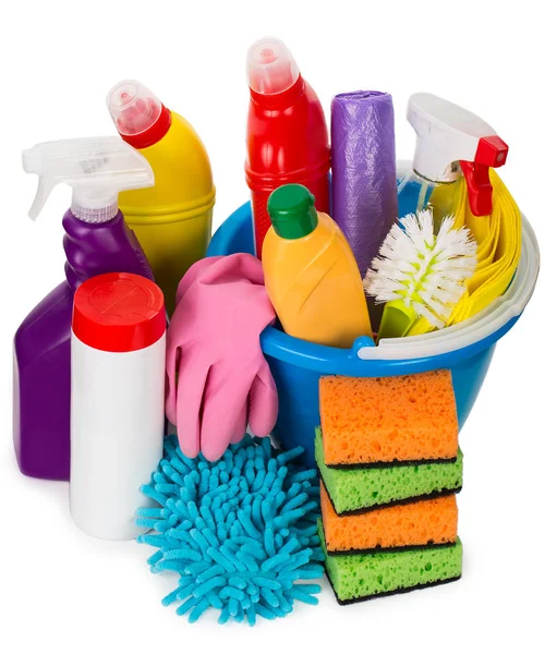 Cleaning supplies, view from above — Stock Photo, Image