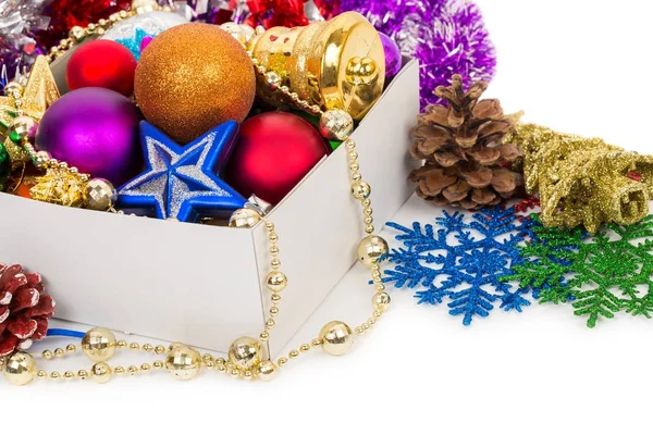 Christmas decorations in box — Stock Photo, Image