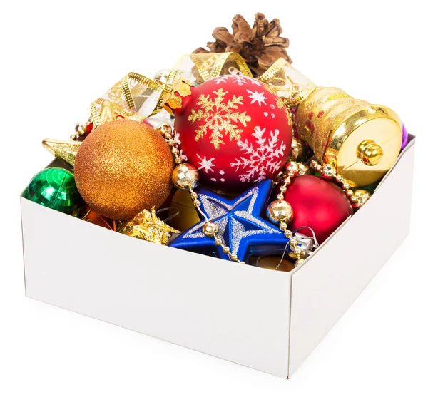 Christmas decorations in box — Stock Photo, Image