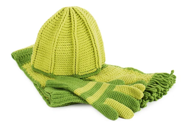 Sombrero de punto, bufanda y guantes —  Fotos de Stock