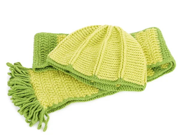 针织绿帽子和围巾 — 图库照片