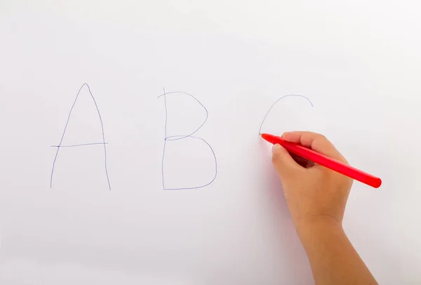 Kind hand schrijven van Abc — Stockfoto