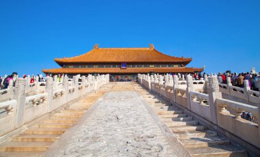 BEIJING, ÇİN - 14 Ekim 2017: Yasak Şehir (Saray Müzesi), Çin imparatorluk sarayı Ming hanedanlığından Qing hanedanlığının sonuna kadar (1420-1912)).