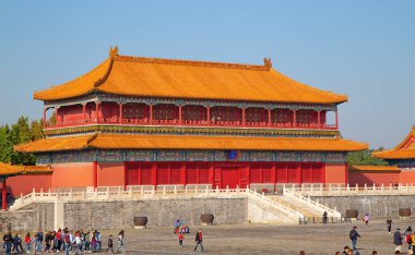 BEIJING, ÇİN - 14 Ekim 2017: Yasak Şehir (Saray Müzesi), Çin imparatorluk sarayı Ming hanedanlığından Qing hanedanlığının sonuna kadar (1420-1912)).